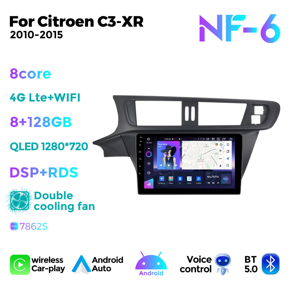 NaviFly NF Series Android 14 8G+256G 2K QLED screen CarPlay Auto DSP RDS 4GLte WIFI For Citroen C3-XR 2010-2015 10inch