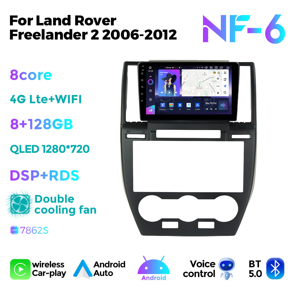 NaviFly NF Series Android 14 8G+256G 2K QLED screen CarPlay Auto DSP RDS 4GLte WIFI For Land Rover Freelander 2 2006-2012 9inch