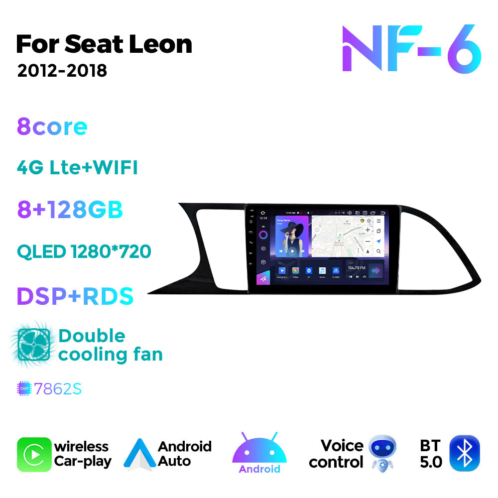 NaviFly NF Series Android 14 8G+256G 2K QLED screen CarPlay Auto DSP RDS 4GLte WIFI For Seat Leon 2012-2018 9inch