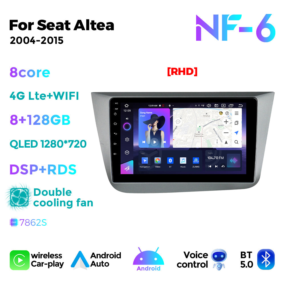 NaviFly NF Series Android 14 8G+256G 2K QLED screen CarPlay Auto DSP RDS 4GLte WIFI For Seat Altea 2004-2015 9inch