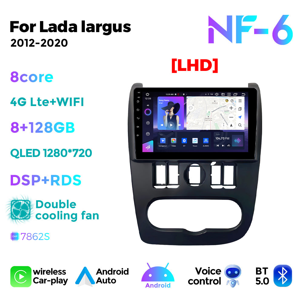 NaviFly NF Series Android 14 8G+256G 2K QLED screen CarPlay Auto DSP RDS 4GLte WIFI For Lada largus 2012-2020 LHD 9inch