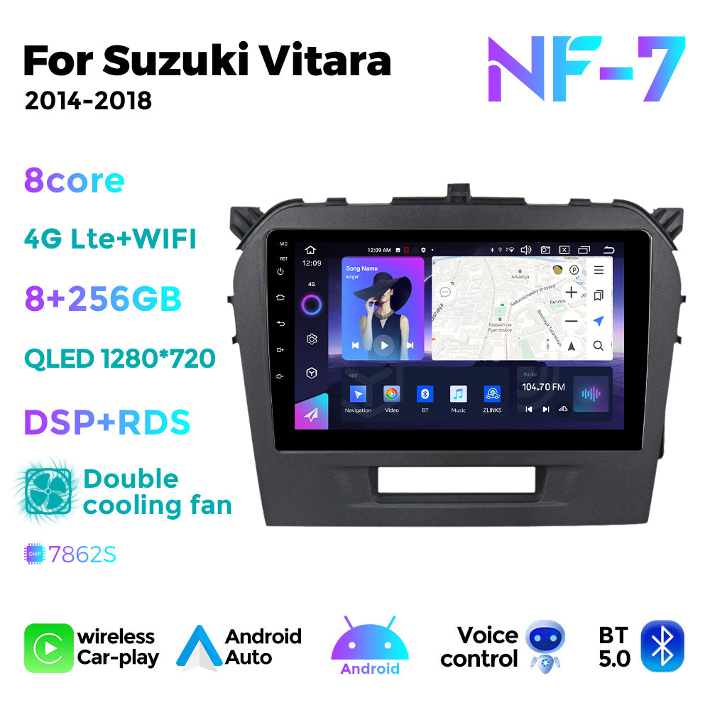 NaviFly NF Series Android 14 8G+256G 2K QLED screen CarPlay Auto DSP RDS 4GLte WIFI For Suzuki Vitara 2014-2018 9inch