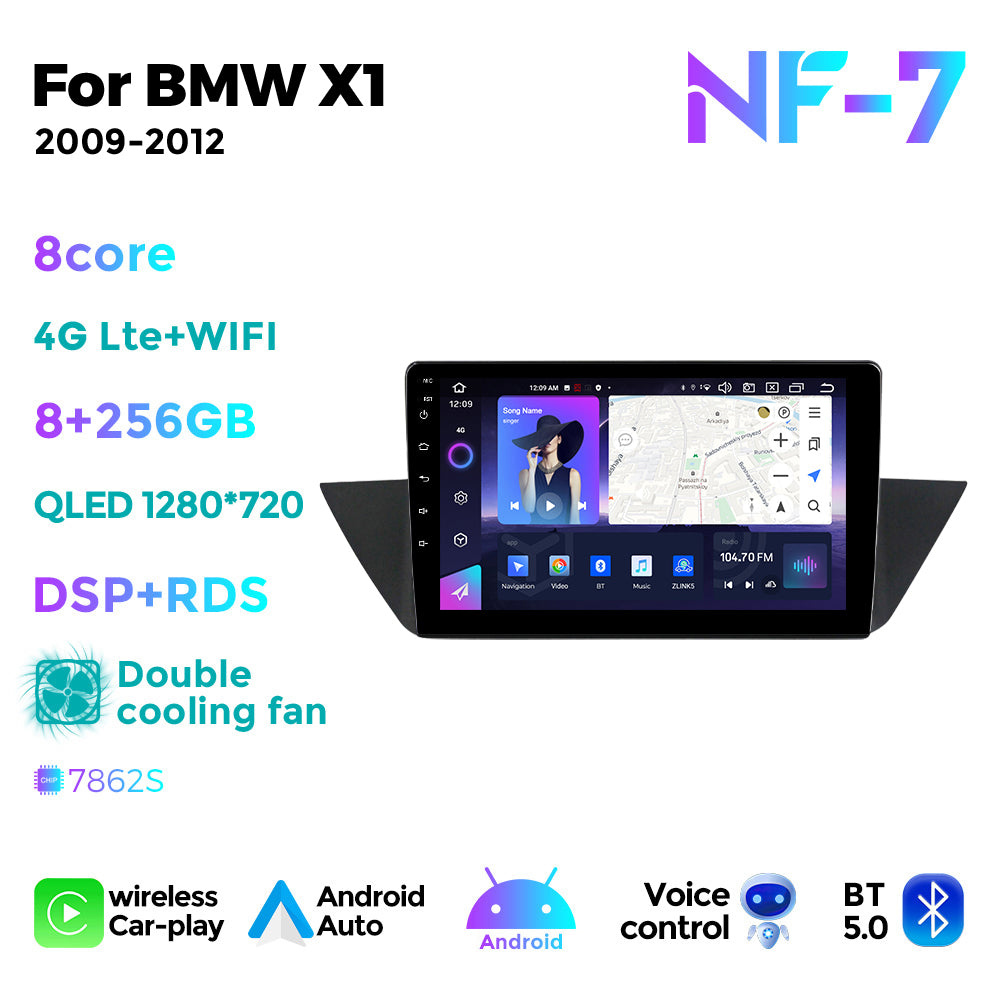 NaviFly NF Series Android 14 8G+256G 2K QLED screen CarPlay Auto DSP RDS 4GLte WIFI For BMW X1 2009-2012 10inch