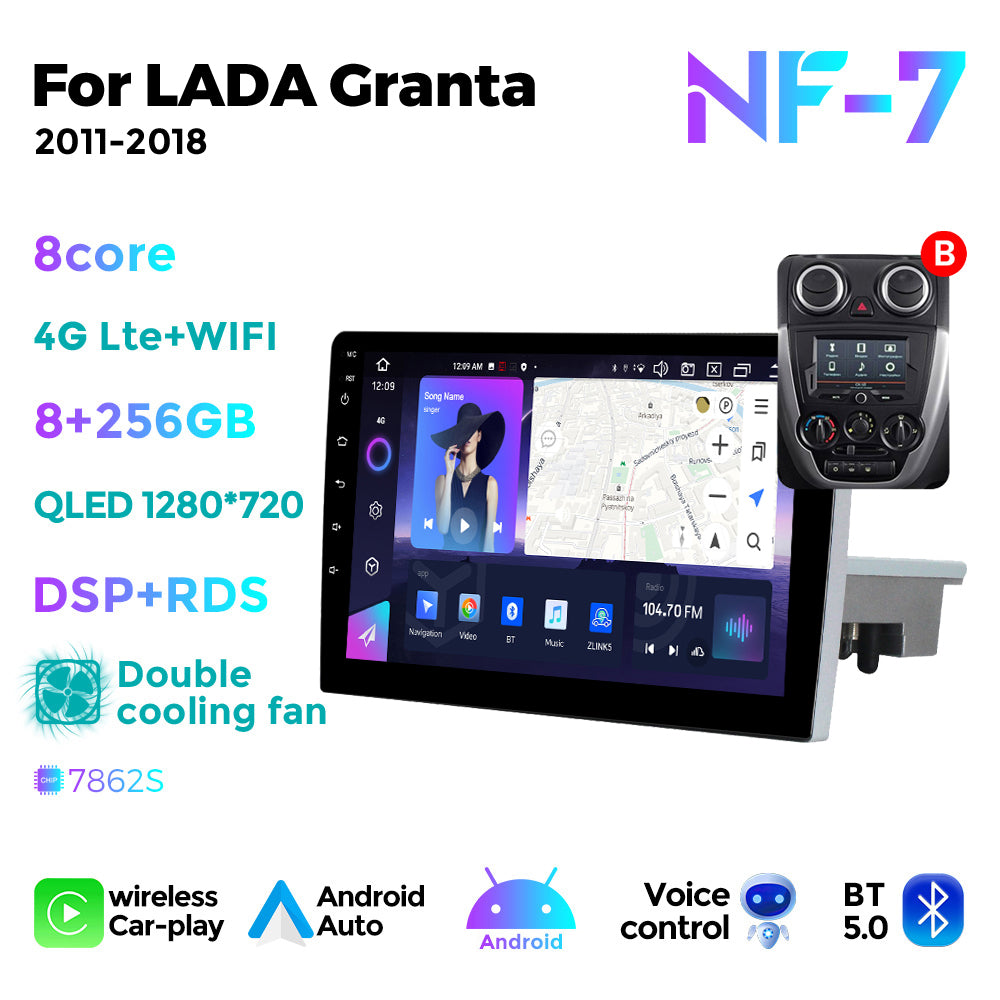 NaviFly NF Series Android 14 8G+256G 2K QLED screen CarPlay Auto DSP RDS 4GLte WIFI For LADA Granta 2011-2018 9inch