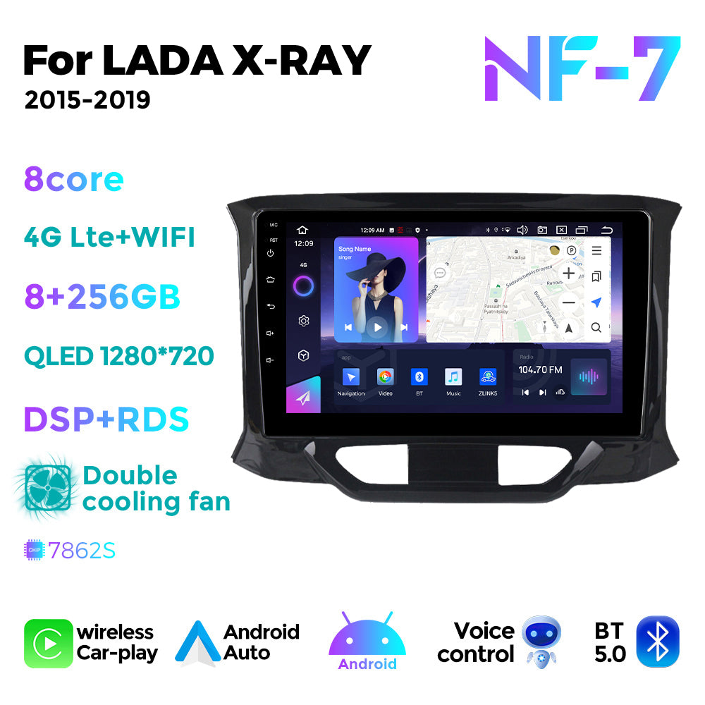 NaviFly NF Series Android 14 8G+256G 2K QLED screen CarPlay Auto DSP RDS 4GLte WIFI For LADA X-RAY 2015-2019 9inch
