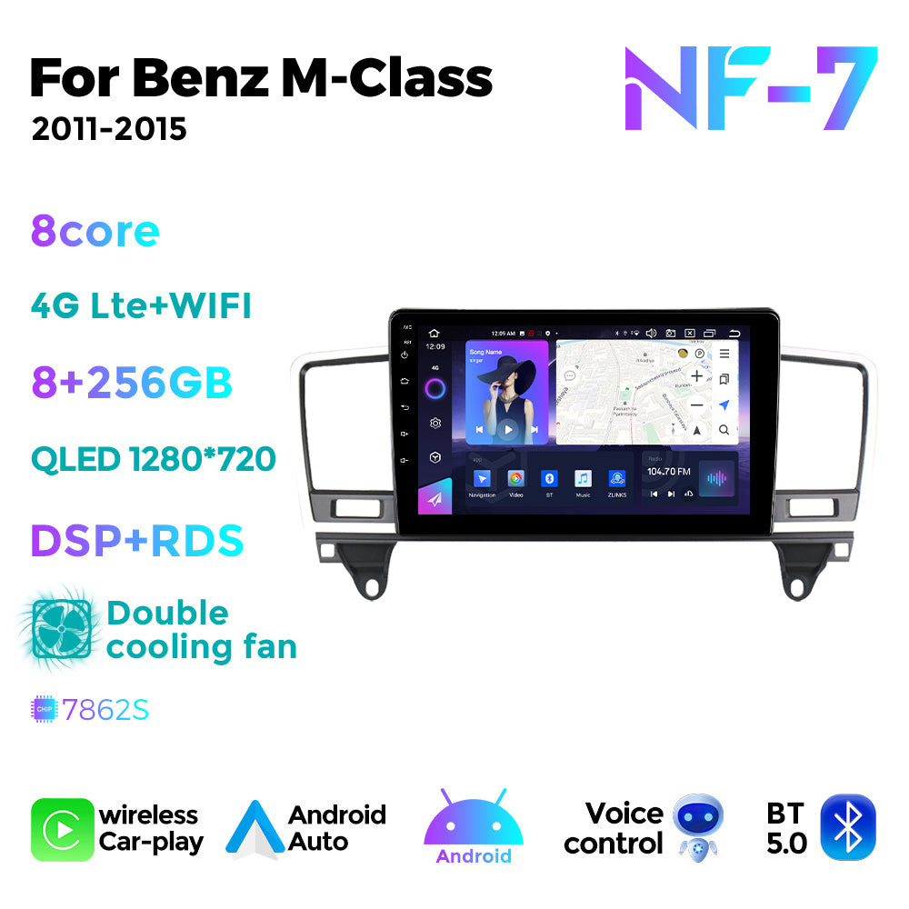 NaviFly NF Series Android 14 8G+256G 2K QLED screen CarPlay Auto DSP RDS 4GLte WIFI For Mercedes Benz M-Class W166 2011-2015 9.5Inch