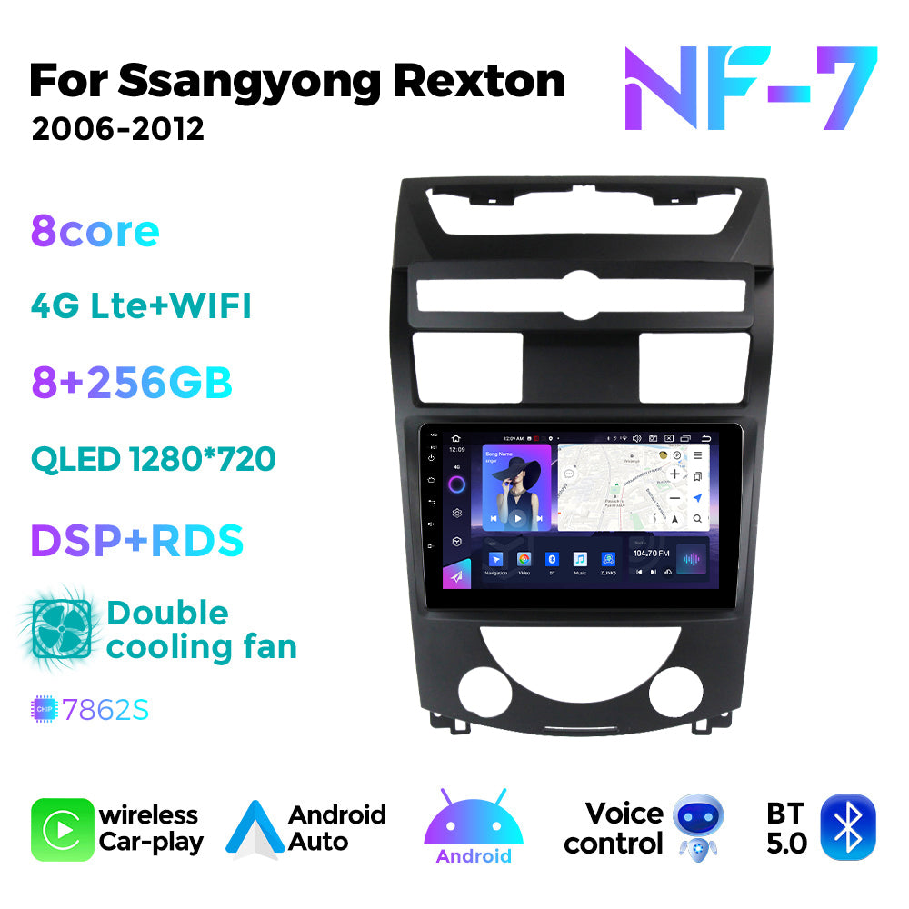 NaviFly NF Series Android 14 8G+256G 2K QLED screen CarPlay Auto DSP RDS 4GLte WIFI For Ssangyong Rexton 2006-2012 10inch