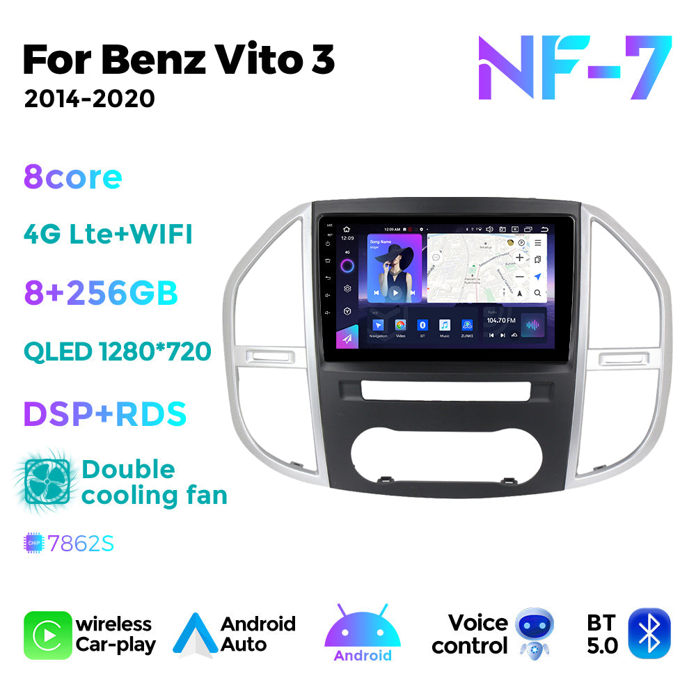 NaviFly NF Series Android 14 8G+256G 2K QLED screen CarPlay Auto DSP RDS 4GLte WIFI For Mercedes Benz Vito3 W44 2014-2020 10.36Inch