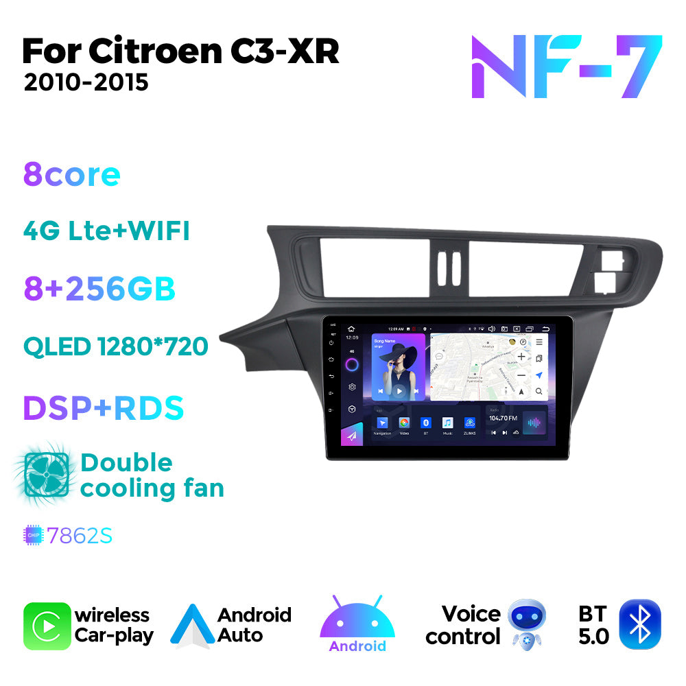 NaviFly NF Series Android 14 8G+256G 2K QLED screen CarPlay Auto DSP RDS 4GLte WIFI For Citroen C3-XR 2010-2015 10inch