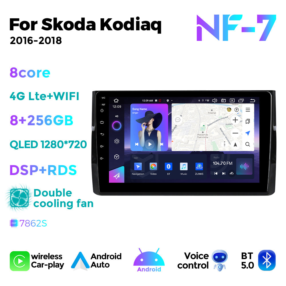 NaviFly NF Series Android 14 8G+256G 2K QLED screen CarPlay Auto DSP RDS 4GLte WIFI For Skoda Kodiaq 2016-2018 10inch