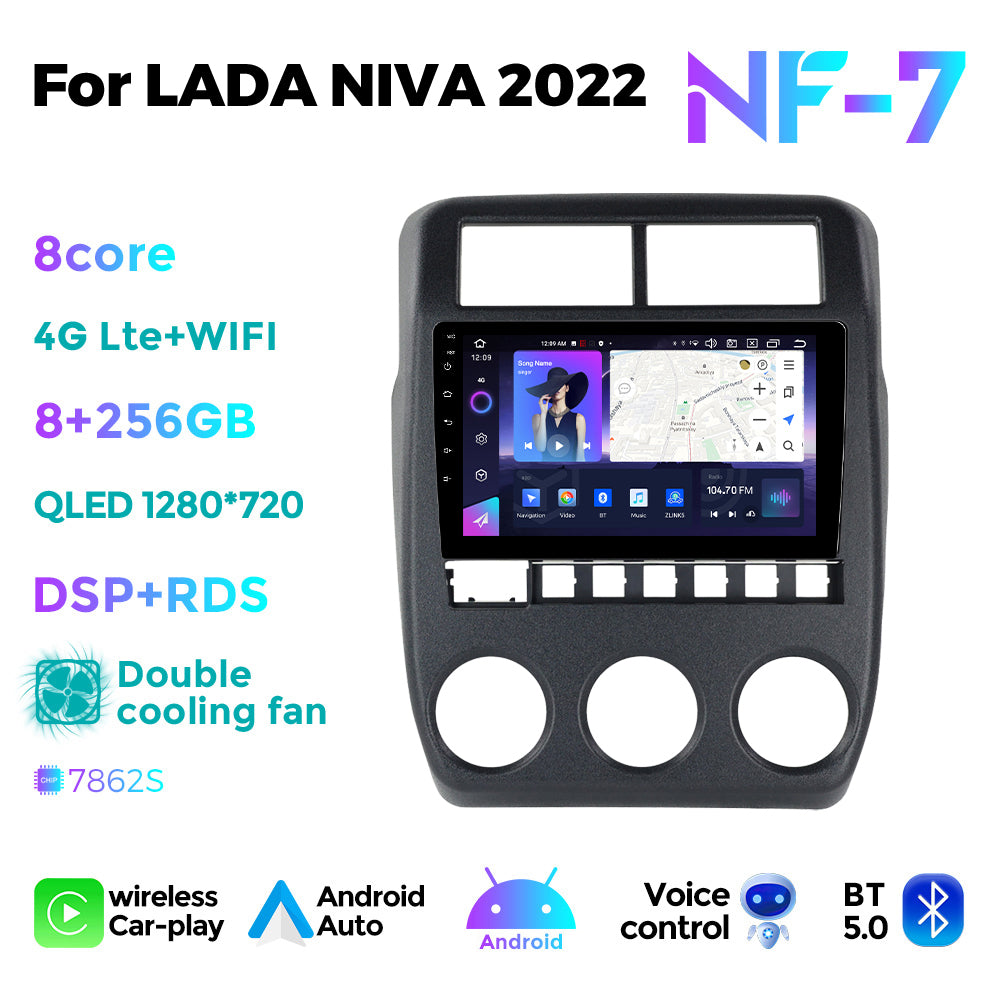 NaviFly NF Series Android 14 8G+256G 2K QLED screen CarPlay Auto DSP RDS 4GLte WIFI For LADA NIVA 2022 10inch