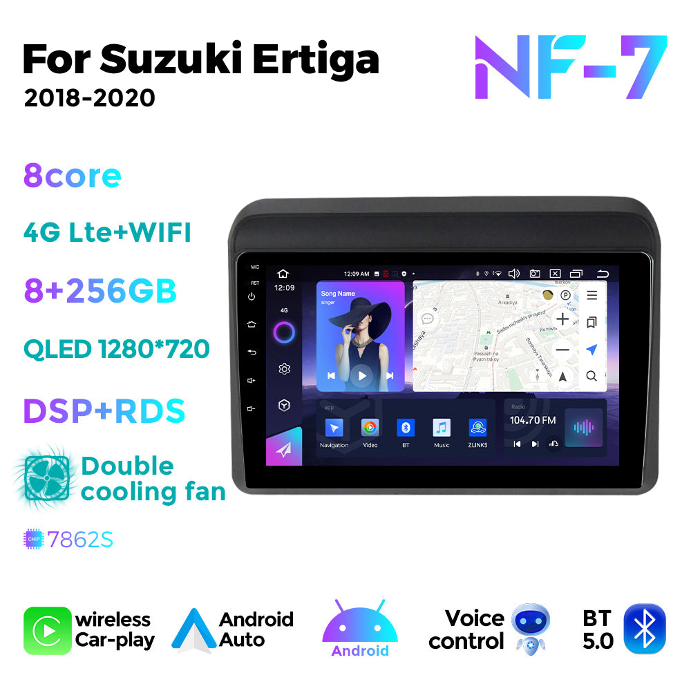 NaviFly NF Series Android 14 8G+256G 2K QLED screen CarPlay Auto DSP RDS 4GLte WIFI For Suzuki Ertiga 2018-2020 9inch