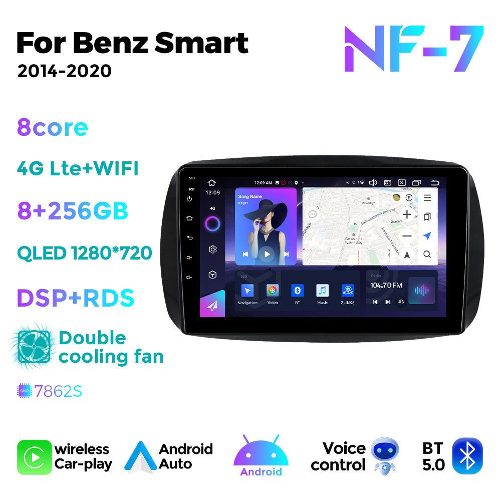NaviFly NF Series Android 14 8G+256G 2K QLED screen CarPlay Auto DSP RDS 4GLte WIFI For Mercedes Benz Smart 2014-2020 9.5Inch