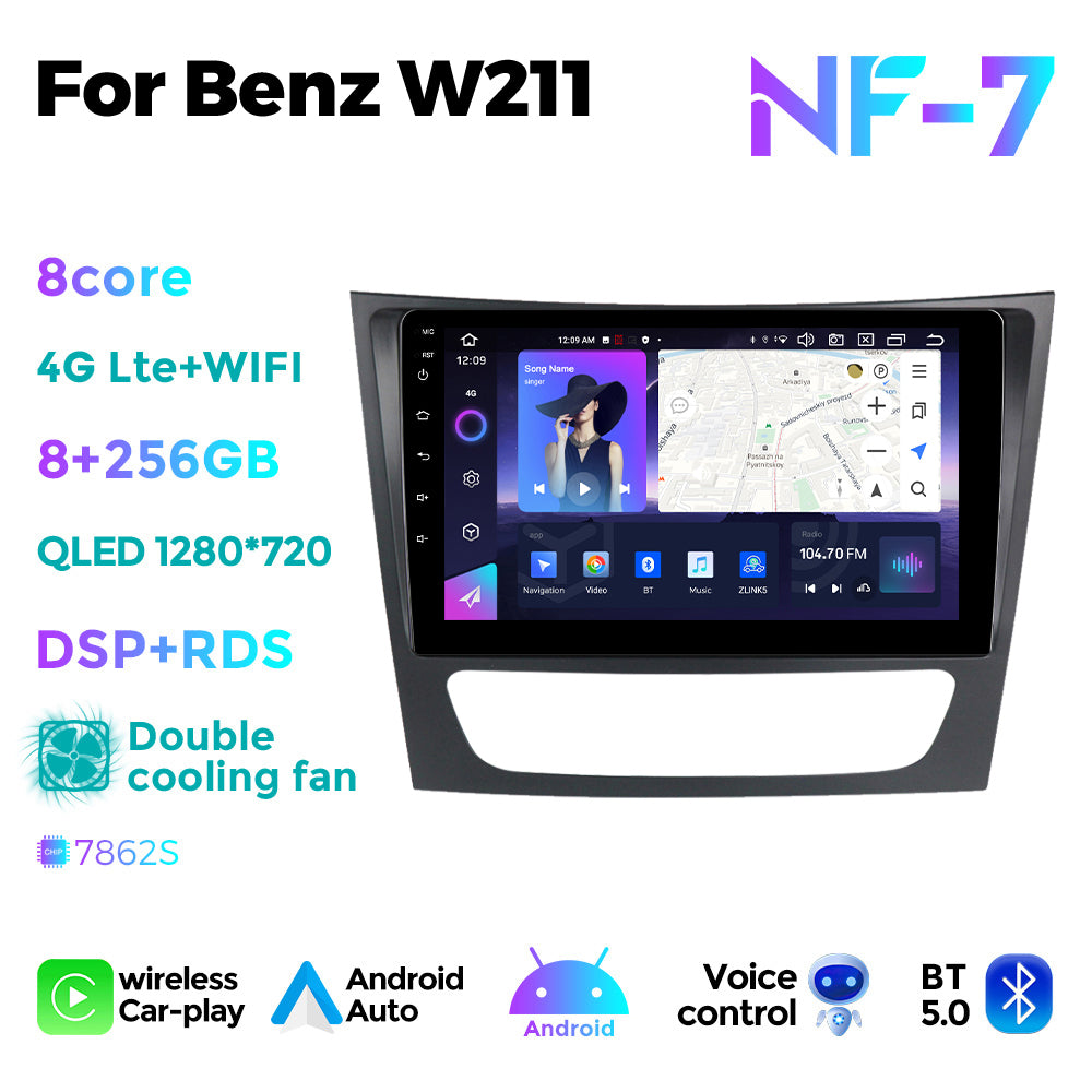 NaviFly NF Series Android 14 8G+256G 2K QLED screen CarPlay Auto DSP RDS 4GLte WIFI For Mercedes Benz W211 9.5Inch