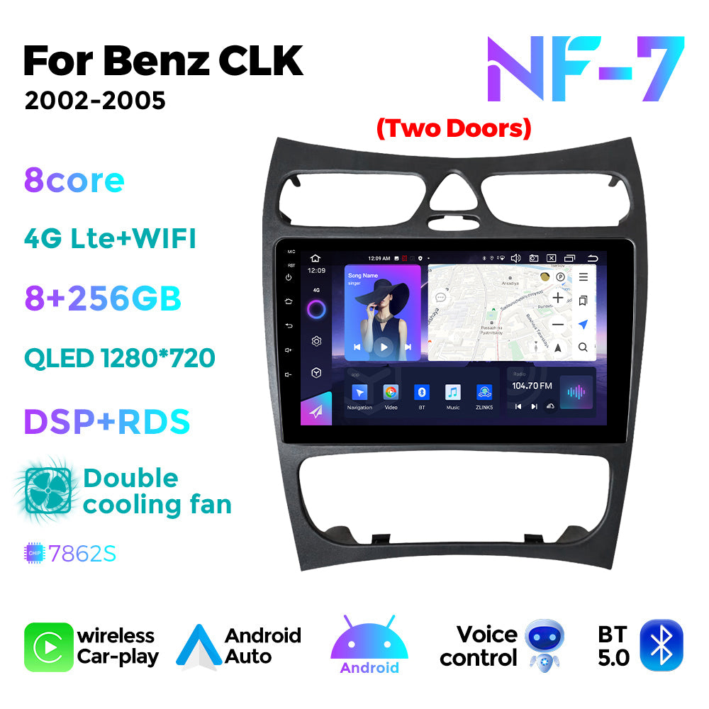 NaviFly NF Series Android 14 8G+256G 2K QLED screen CarPlay Auto DSP RDS 4GLte WIFI For Benz CLK 2002-2005 9inch