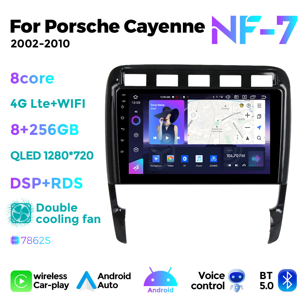 NaviFly NF Series Android 14 8G+256G 2K QLED screen CarPlay Auto DSP RDS 4GLte WIFI For Porsche Cayenne 2002-2010 9inch