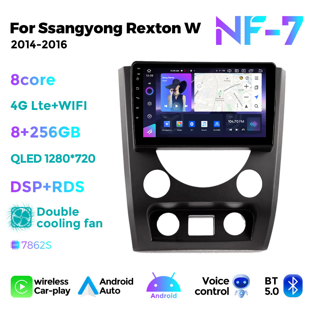 NaviFly NF Series Android 14 8G+256G 2K QLED screen CarPlay Auto DSP RDS 4GLte WIFI For Ssangyong Rexton W 2014-2016 9inch