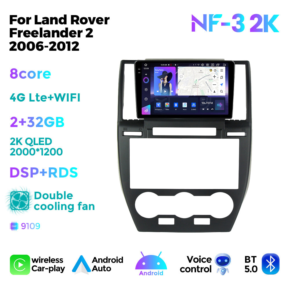 NaviFly NF Series Android 14 8G+256G 2K QLED screen CarPlay Auto DSP RDS 4GLte WIFI For Land Rover Freelander 2 2006-2012 9inch