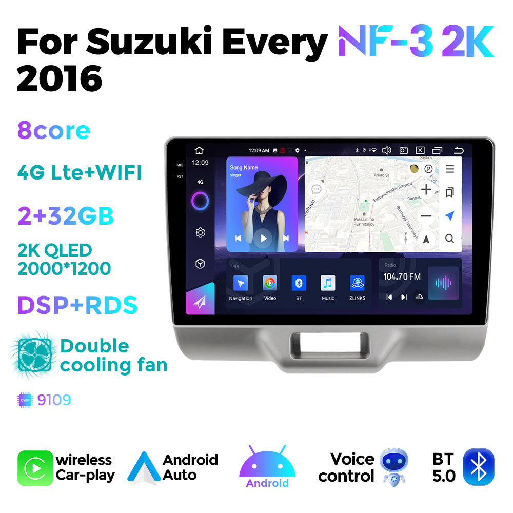 NaviFly NF Series Android 14 8G+256G 2K QLED screen CarPlay Auto DSP RDS 4GLte WIFI For Suzuki Every 2016 9inch