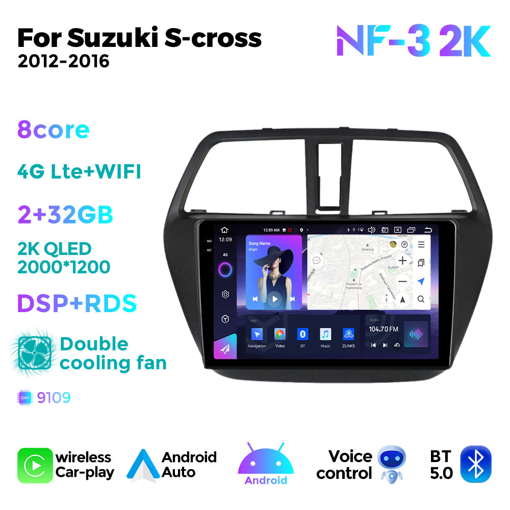 NaviFly NF Series Android 14 8G+256G 2K QLED screen CarPlay Auto DSP RDS 4GLte WIFI For Suzuki S-cross 2012-2016 9inch