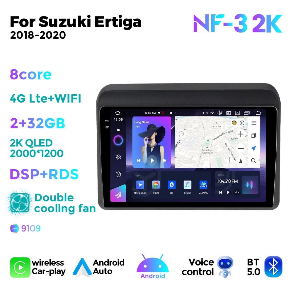 NaviFly NF Series Android 14 8G+256G 2K QLED screen CarPlay Auto DSP RDS 4GLte WIFI For Suzuki Ertiga 2018-2020 9inch