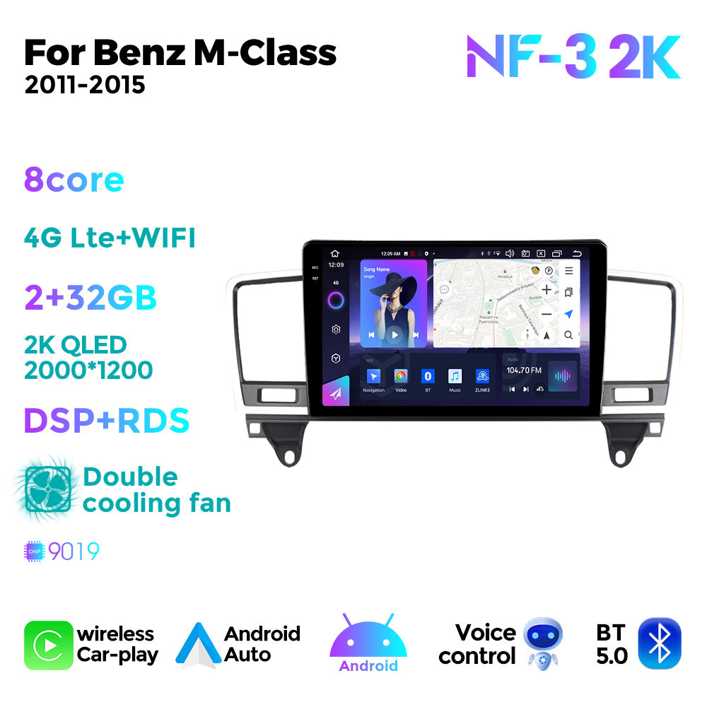 NaviFly NF Series Android 14 8G+256G 2K QLED screen CarPlay Auto DSP RDS 4GLte WIFI For Mercedes Benz M-Class W166 2011-2015 9.5Inch