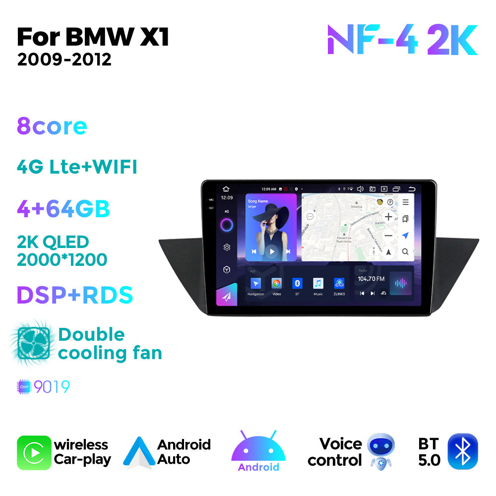 NaviFly NF Series Android 14 8G+256G 2K QLED screen CarPlay Auto DSP RDS 4GLte WIFI For BMW X1 2009-2012 10inch