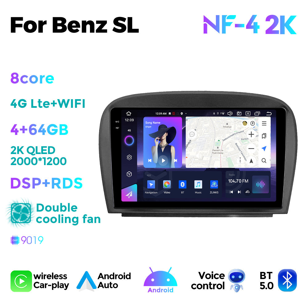 NaviFly NF Series Android 14 8G+256G 2K QLED screen CarPlay Auto DSP RDS 4GLte WIFI For Mercedes Benz SL 2001-2007 9.5Inch