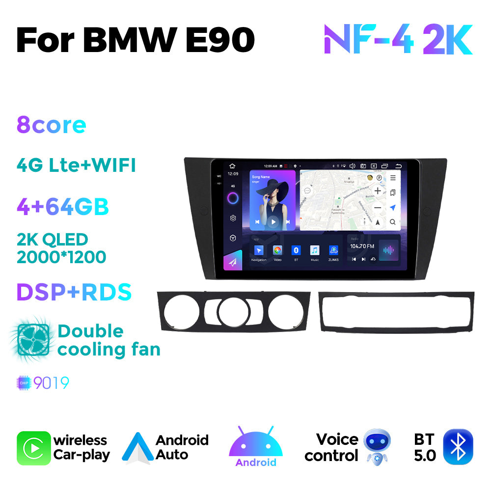 NaviFly NF Series Android 14 8G+256G 2K QLED screen CarPlay Auto DSP RDS 4GLte WIFI For BMW E90 9inch