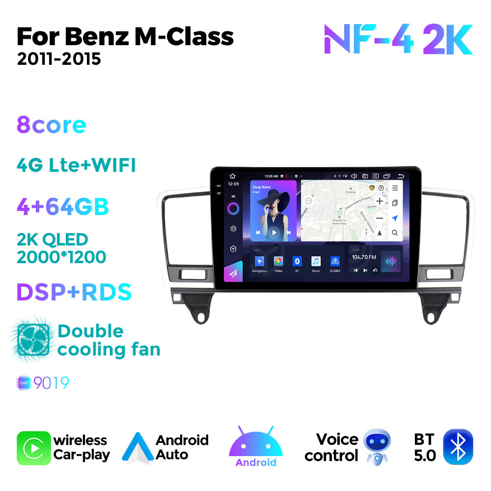NaviFly NF Series Android 14 8G+256G 2K QLED screen CarPlay Auto DSP RDS 4GLte WIFI For Mercedes Benz M-Class W166 2011-2015 9.5Inch