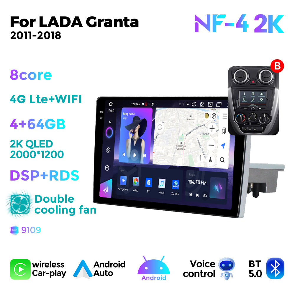 NaviFly NF Series Android 14 8G+256G 2K QLED screen CarPlay Auto DSP RDS 4GLte WIFI For LADA Granta 2011-2018 9inch