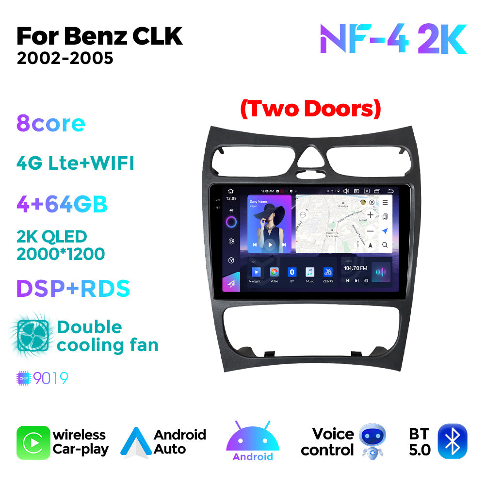 NaviFly NF Series Android 14 8G+256G 2K QLED screen CarPlay Auto DSP RDS 4GLte WIFI For Benz CLK 2002-2005 9inch