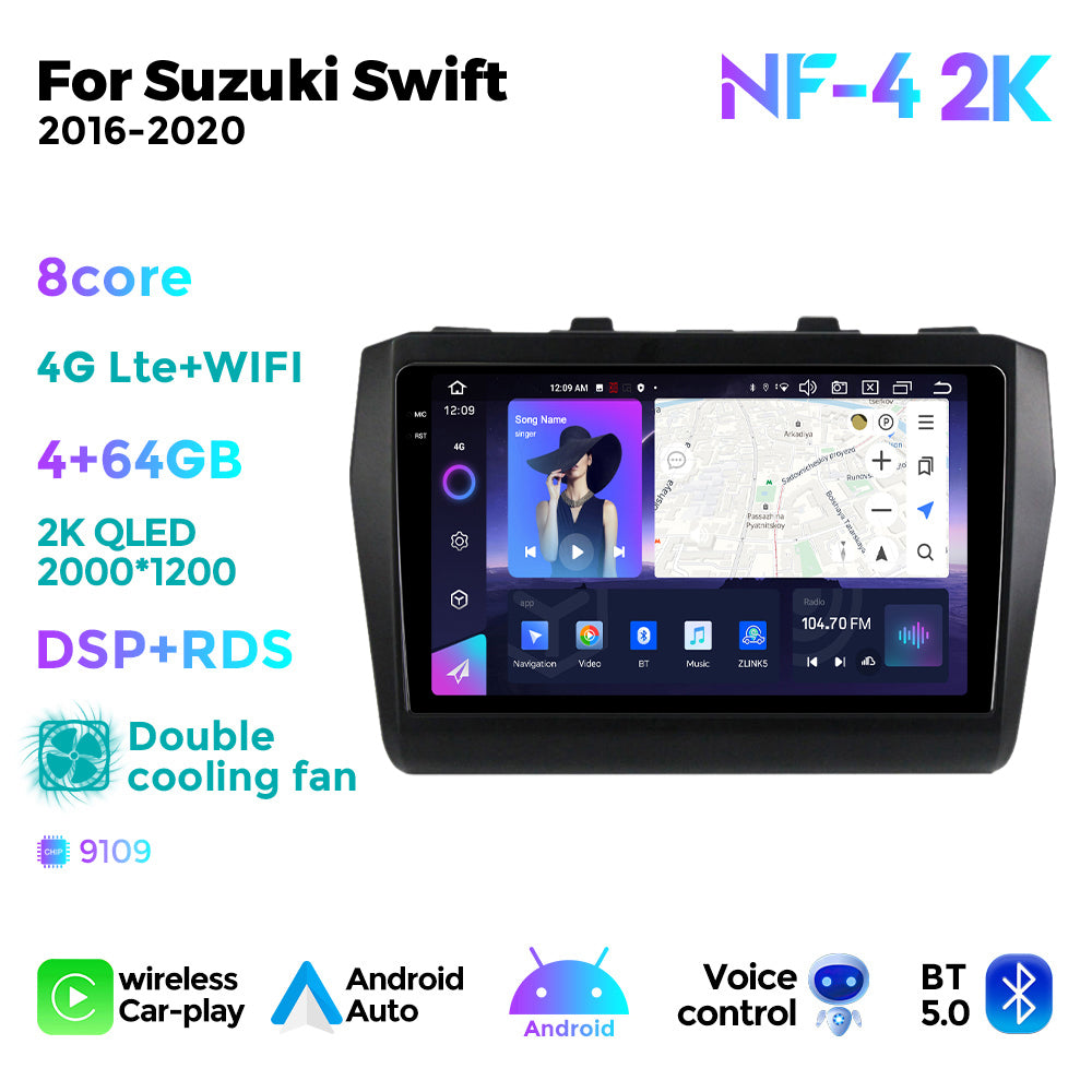 NaviFly NF Series Android 14 8G+256G 2K QLED screen CarPlay Auto DSP RDS 4GLte WIFI For Suzuki Swift 2016-2020 9inch