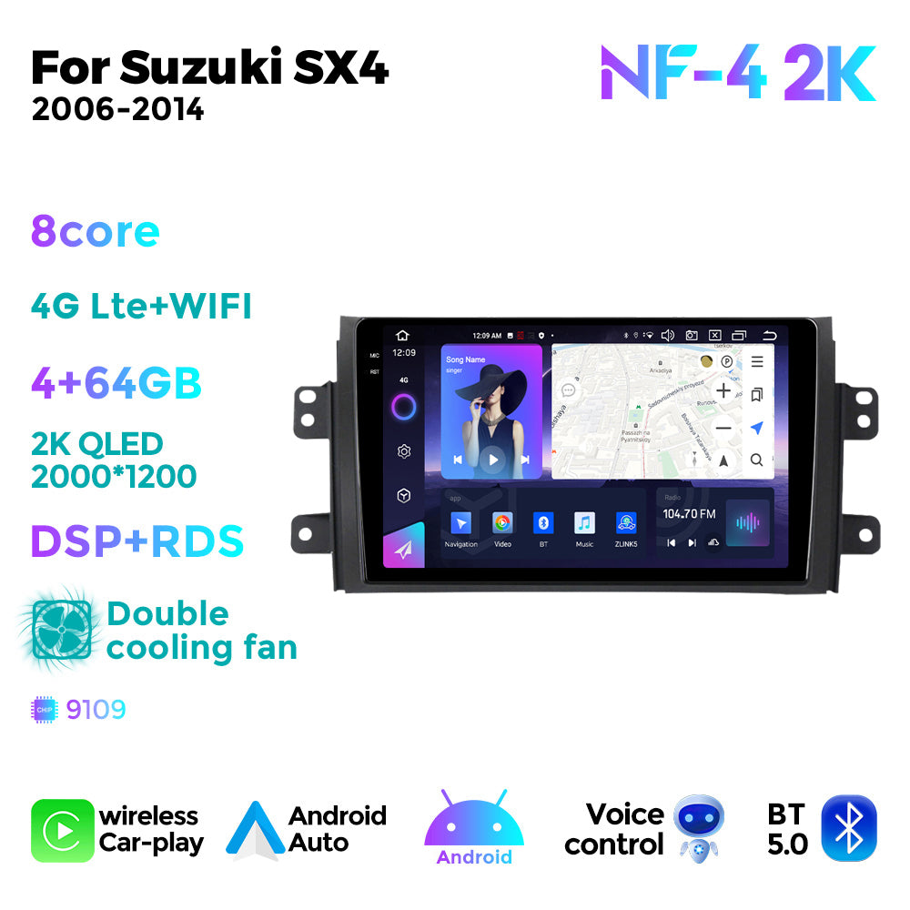 NaviFly NF Series Android 14 8G+256G 2K QLED screen CarPlay Auto DSP RDS 4GLte WIFI For Suzuki SX4 2006-2014 9inch
