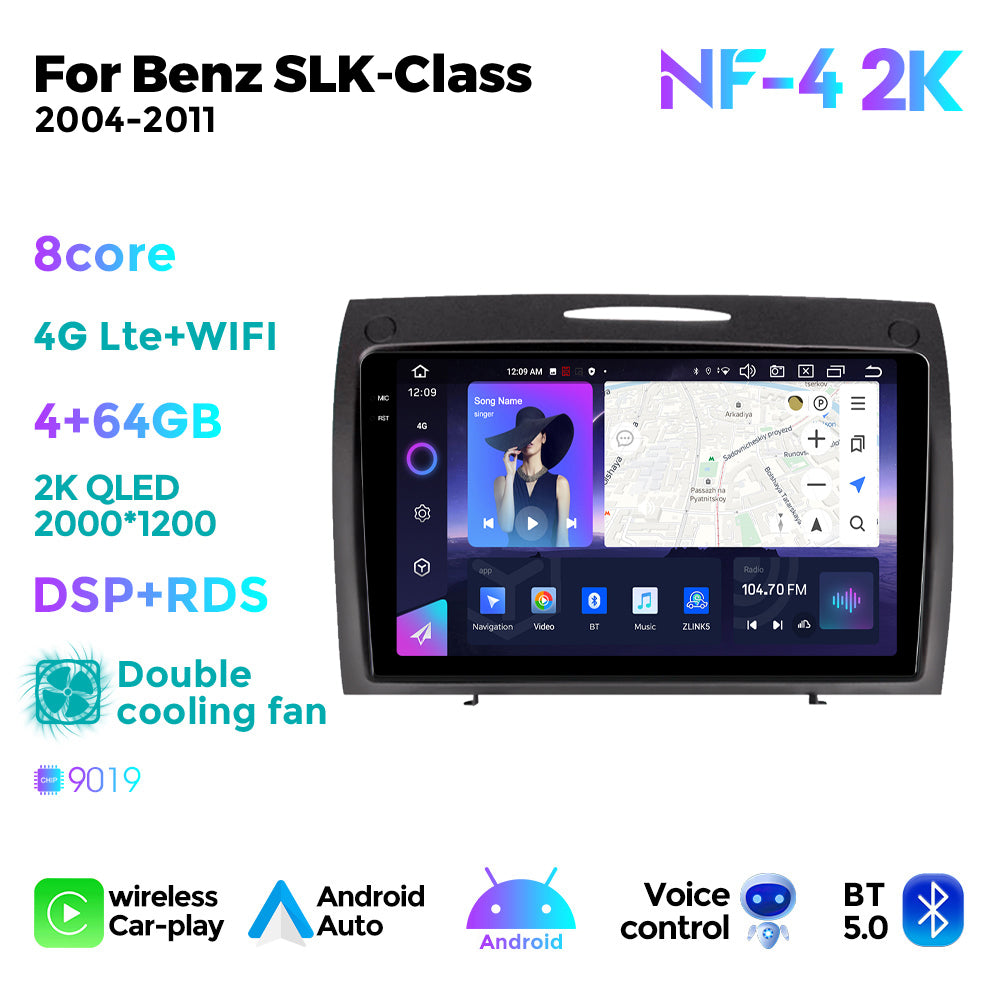 NaviFly NF Series Android 14 8G+256G 2K QLED screen CarPlay Auto DSP RDS 4GLte WIFI For Mercedes Benz SLK-Class 2004-2011 9.5Inch