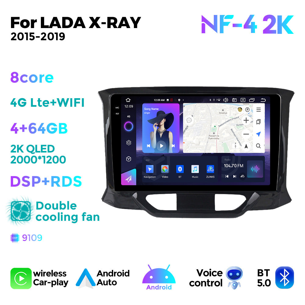 NaviFly NF Series Android 14 8G+256G 2K QLED screen CarPlay Auto DSP RDS 4GLte WIFI For LADA X-RAY 2015-2019 9inch