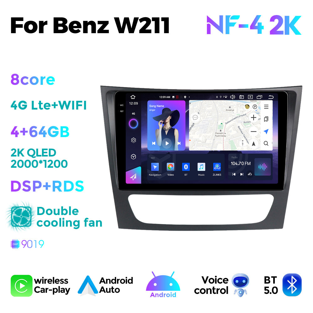 NaviFly NF Series Android 14 8G+256G 2K QLED screen CarPlay Auto DSP RDS 4GLte WIFI For Mercedes Benz W211 9.5Inch