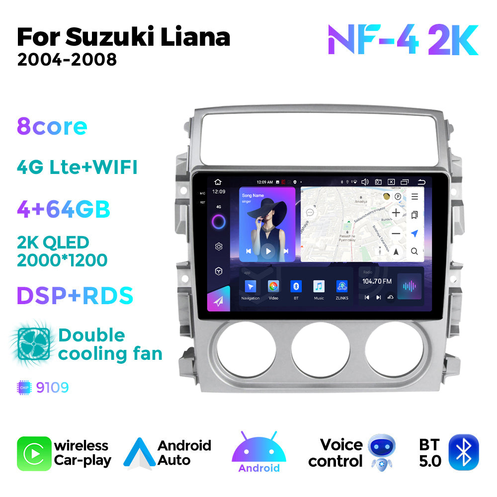 NaviFly NF Series Android 14 8G+256G 2K QLED screen CarPlay Auto DSP RDS 4GLte WIFI For Suzuki Liana 2004-2008 9Inch