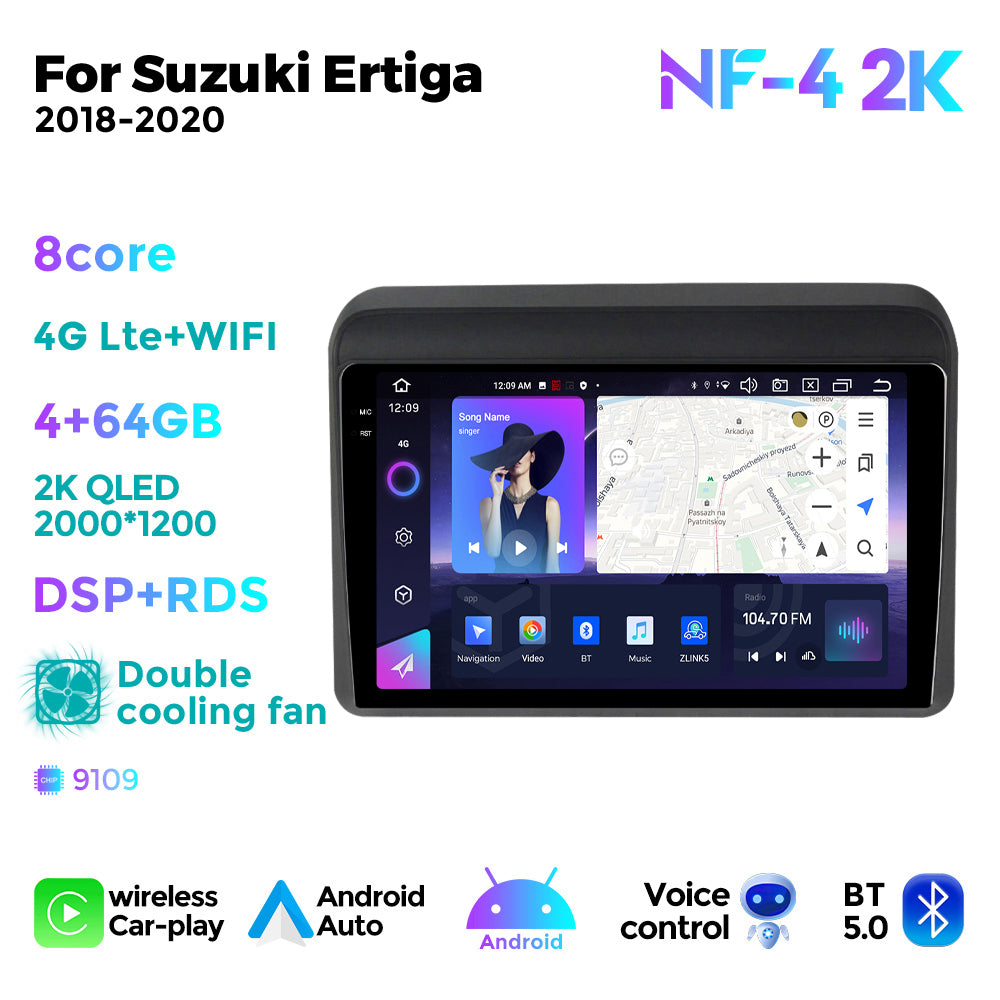 NaviFly NF Series Android 14 8G+256G 2K QLED screen CarPlay Auto DSP RDS 4GLte WIFI For Suzuki Ertiga 2018-2020 9inch