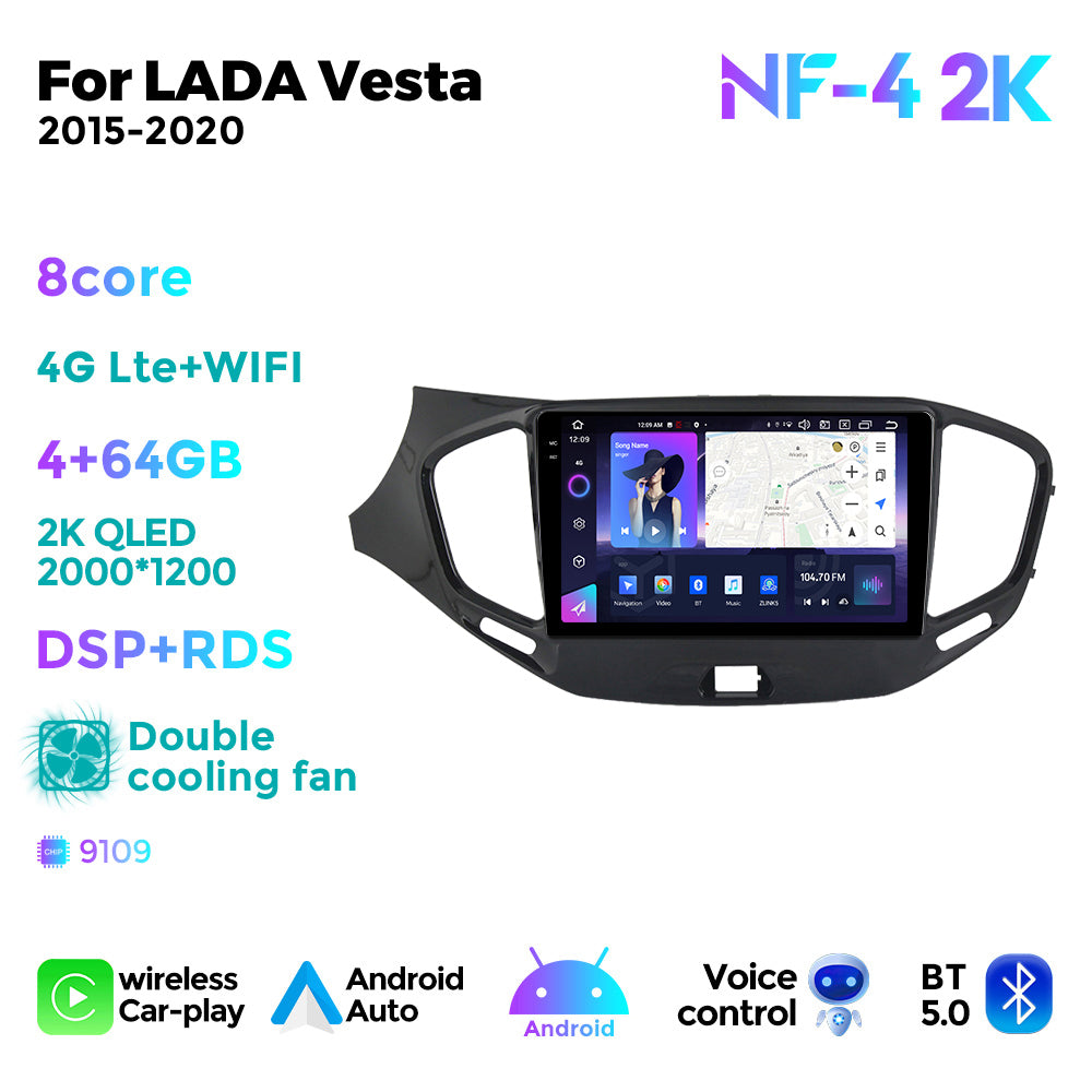 NaviFly NF Series Android 14 8G+256G 2K QLED screen CarPlay Auto DSP RDS 4GLte WIFI For LADA Vesta 2015-2020 9inch