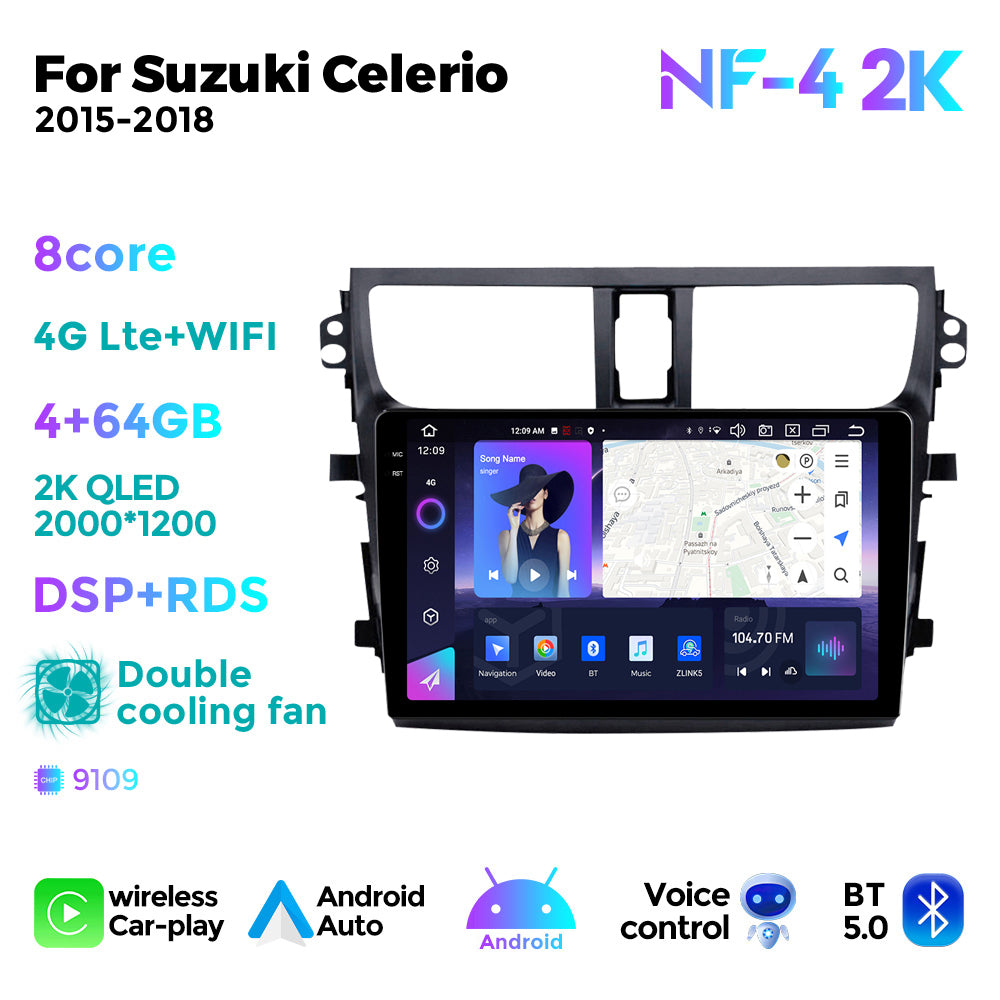 NaviFly NF Series Android 14 8G+256G 2K QLED screen CarPlay Auto DSP RDS 4GLte WIFI For Suzuki Celerio 2015-2018 9inch